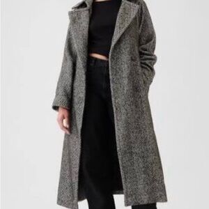 GAP Long Grey Herringbone Trench Coat